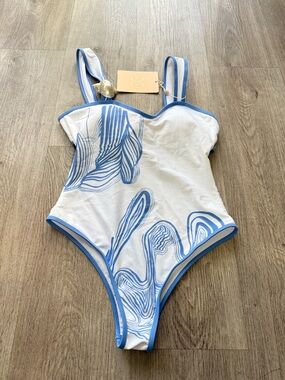 sancia the luana white & blue seashell detail one piece bikini swimwear small